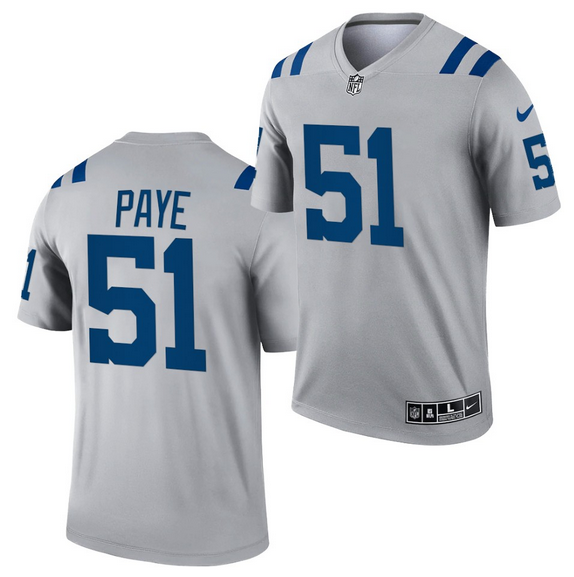 Men's Gray Indianapolis Colts #51 Kwity Paye Inverted Legend Stitched Football Jersey